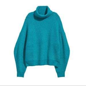 H&M Chunky Oversized Knit Turtleneck Sweater Turquoise Melange, S
